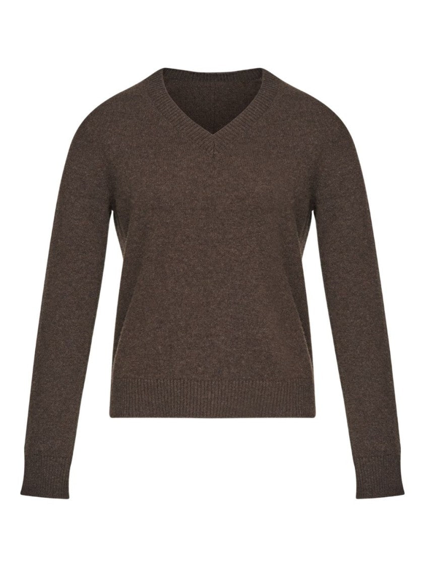 Mm6 By Maison Margiela Long-Sleeved V-Neck Sweater With Diagonal Ribbing