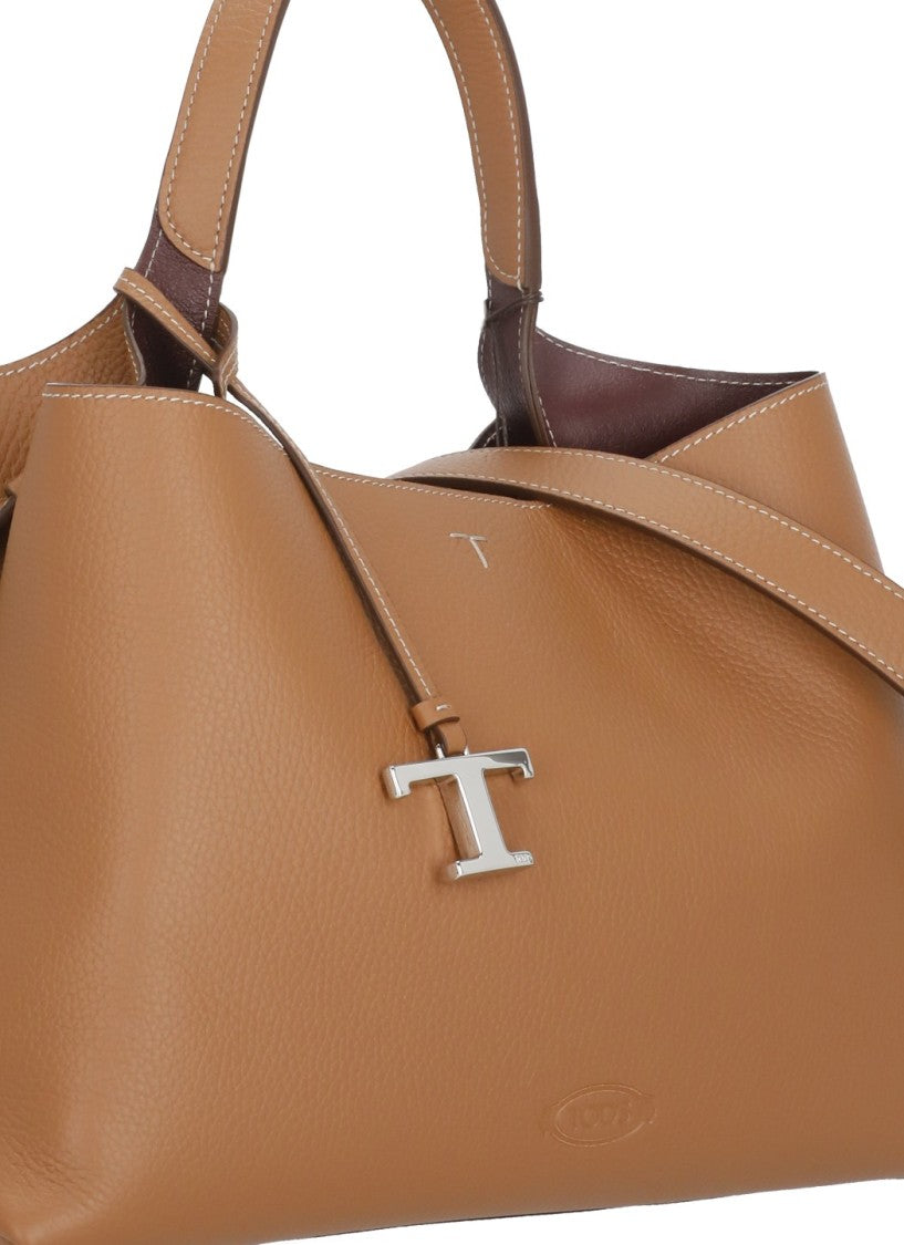 Tod's Structured Pebbled Leather Shoulder Bag With Metal Accents
