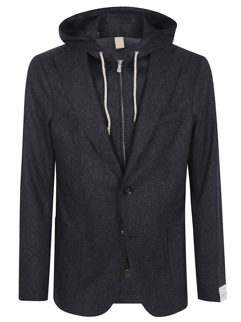Eleventy Tailored Navy Blue Jacket With Integrated Hood And Contemporary Design