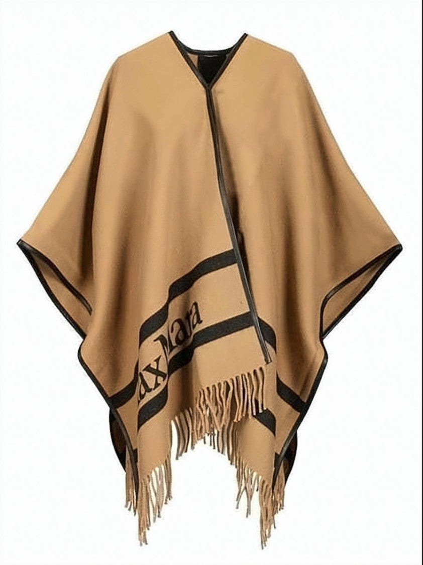 Max Mara Poncho-Style Wool Coat With Fringed Accents