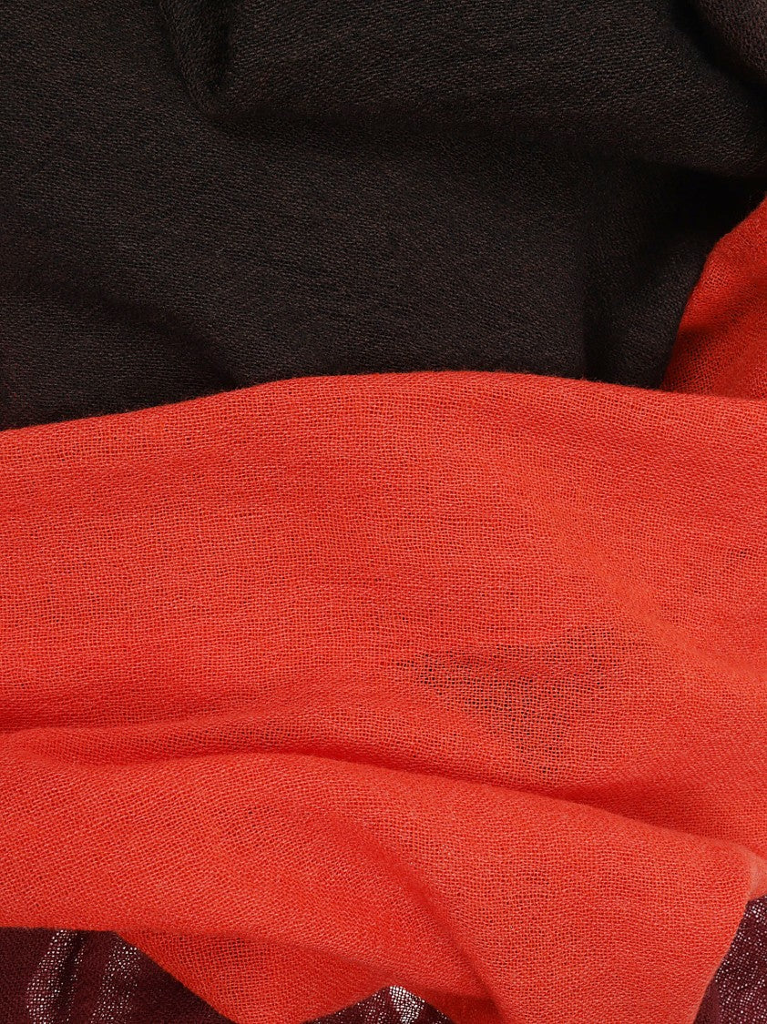 Yohji Yamamoto Three-Tone Wool Scarf With Fringed Hem By Yohji Yamamoto