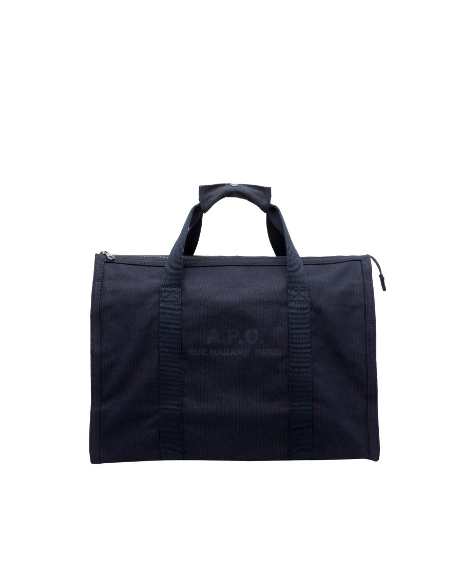 A.P.C. Rectangular Gym Bag In Dark Navy With Logo Print