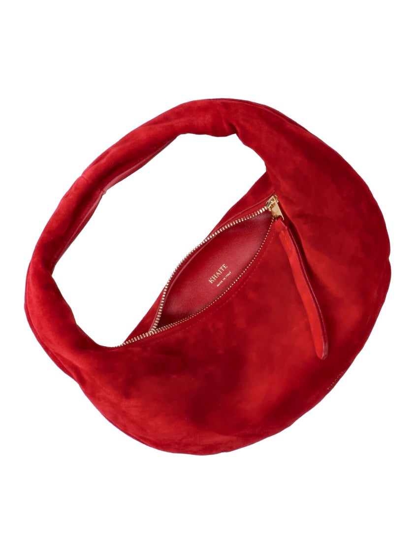 Khaite Red Calf Leather Mini Hobo Bag With Gold Logo Detail