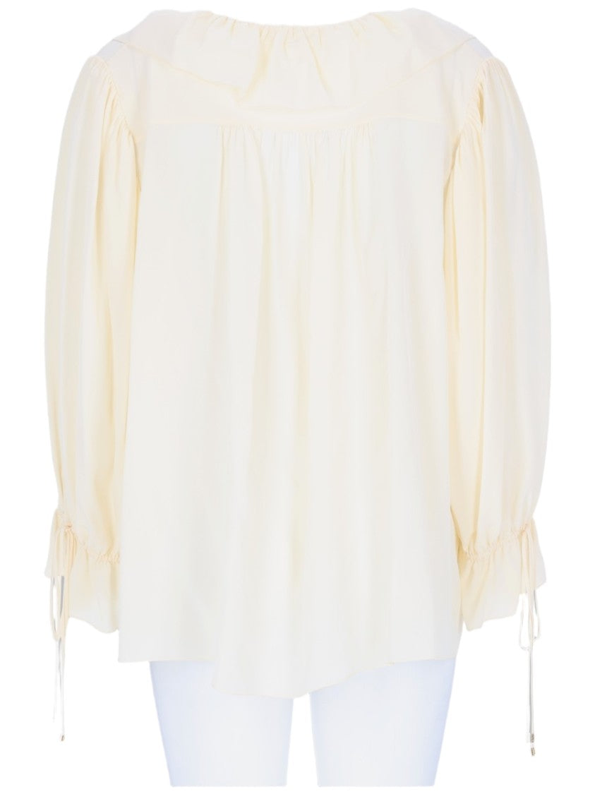 Chloé Ruffled V-Neck Silk Blouse