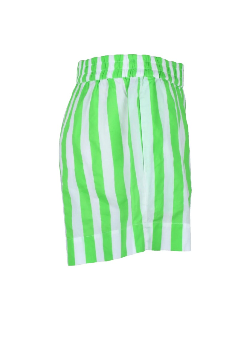 Mc2 Saint Barth White/Green Vertical Stripe Cotton Shorts