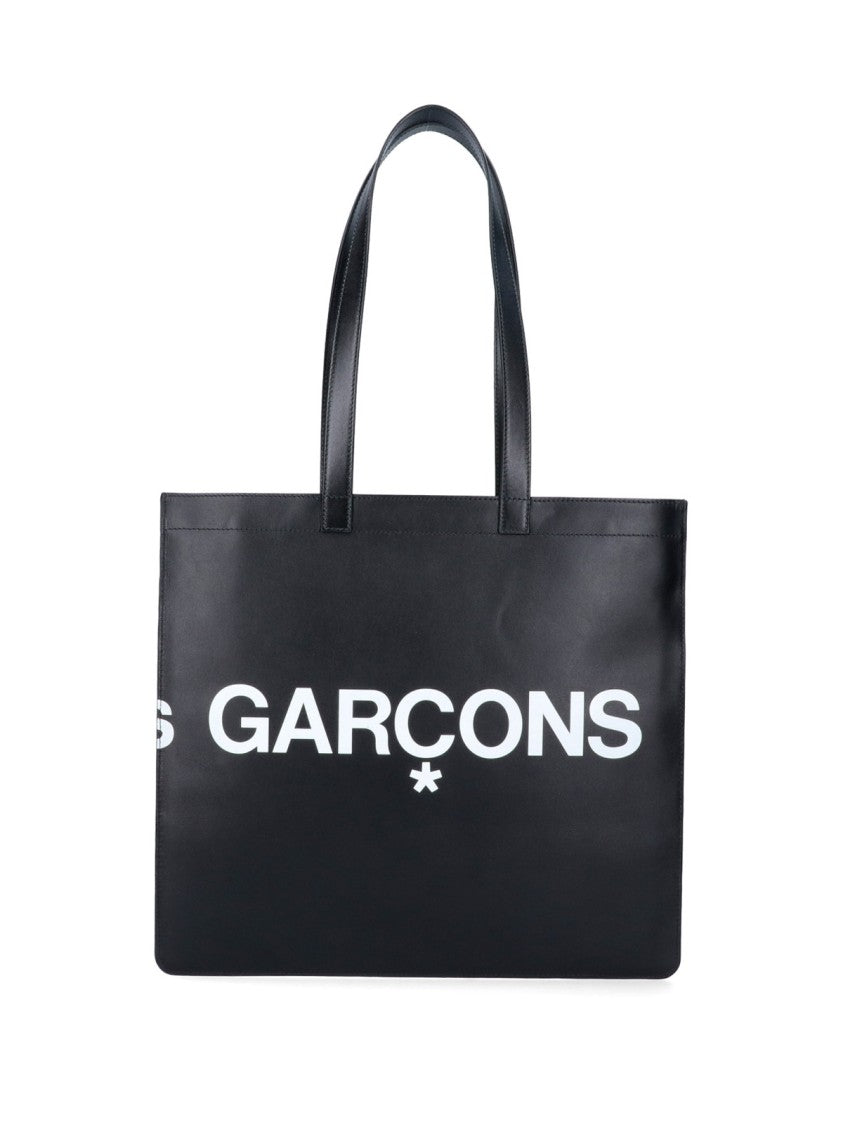 Comme Des Garçons Black Smooth Leather Bold Logo Tote