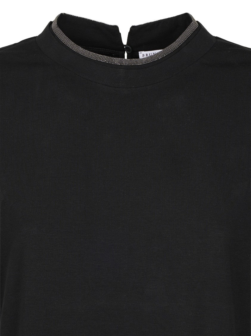 Brunello Cucinelli Relaxed Fit Black T-Shirt With Keyhole Button Closure