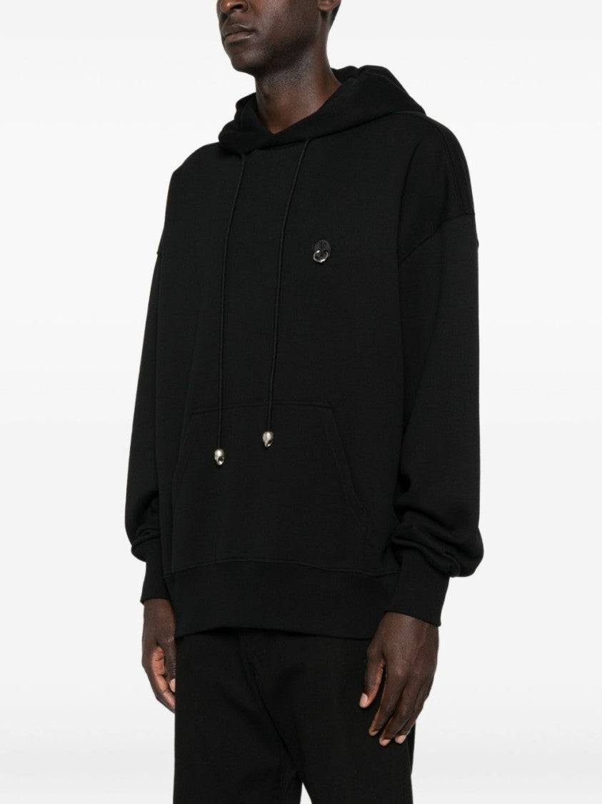 John Richmond Black Hooded Sweatshirt With Ribbed Cuffs