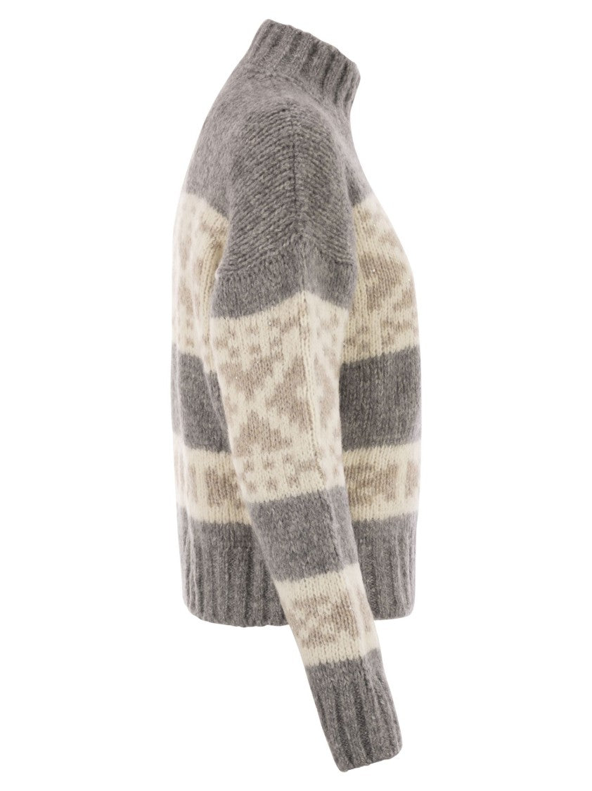 Peserico High-Neck Geometric Knit Jumper With Dropped Shoulders