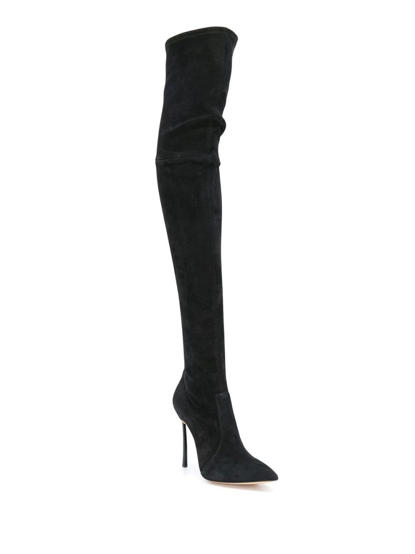 Casadei Pointed Toe Long Boots With Stiletto Heel And Suede Finish
