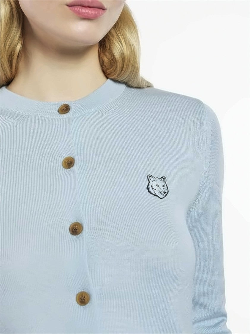 Maison Kitsuné Cropped Knit Cardigan With Embroidered Fox Emblem