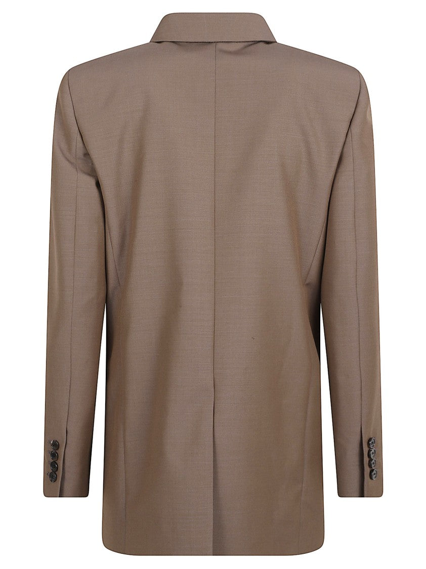 Saint Laurent Double-Breasted Boxy Jacket With Peak Lapel And Padded Shoulders