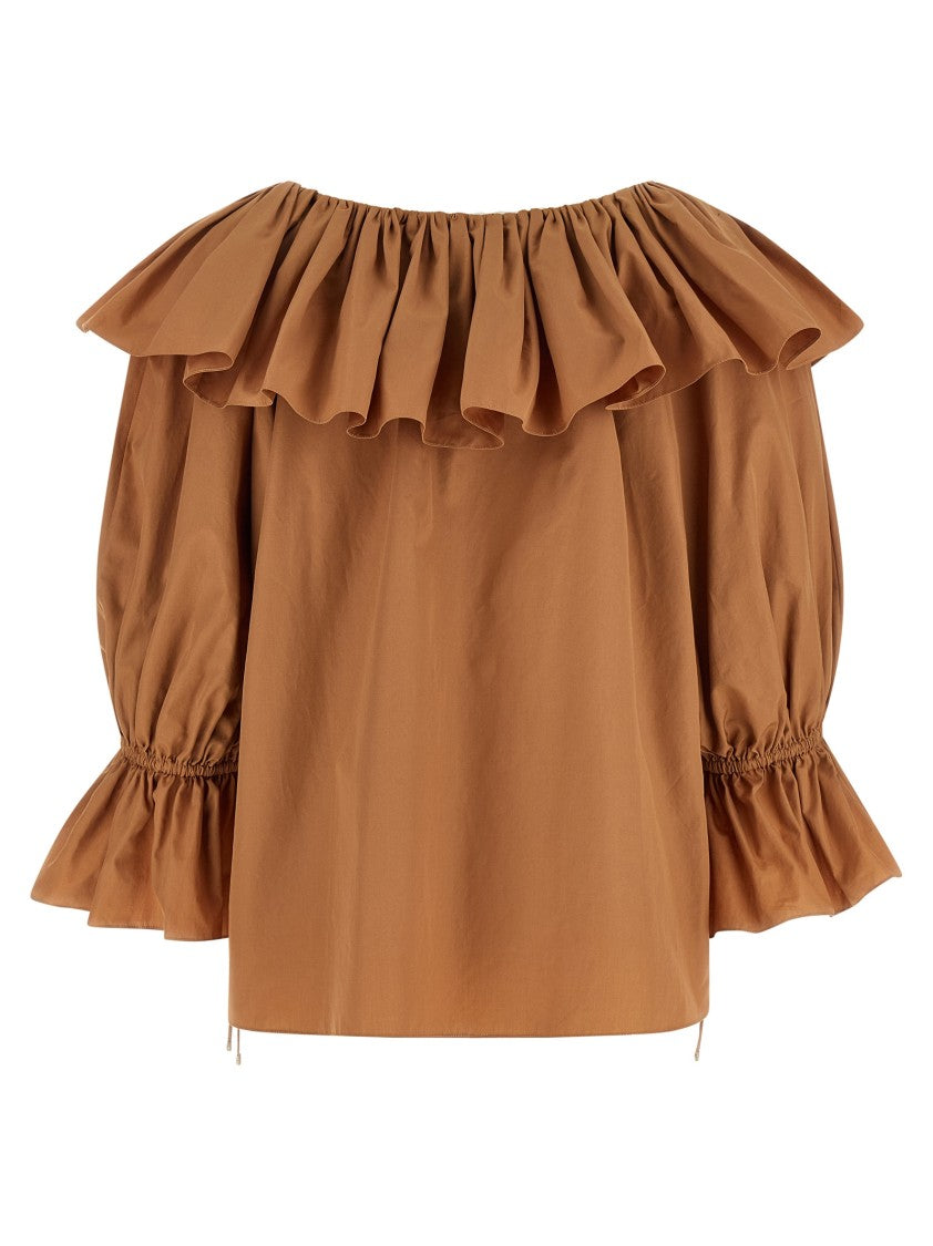 Chloé Flared Cotton Poplin Blouse With Ruffle Details