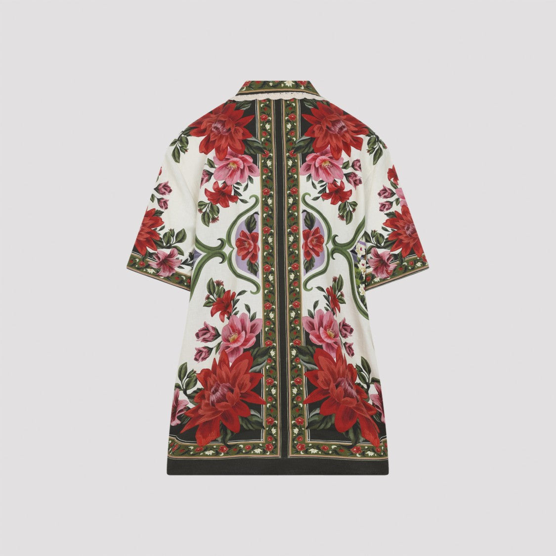 Farm Rio Multicolor Floral Linen Blend Shirt With Lace Trim