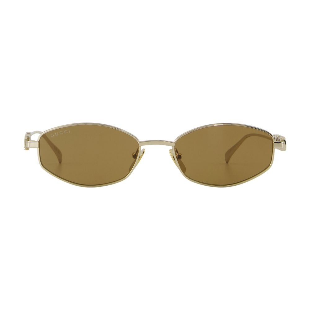 Gucci Elongated Oval Sunglasses With Gold Metal Frame