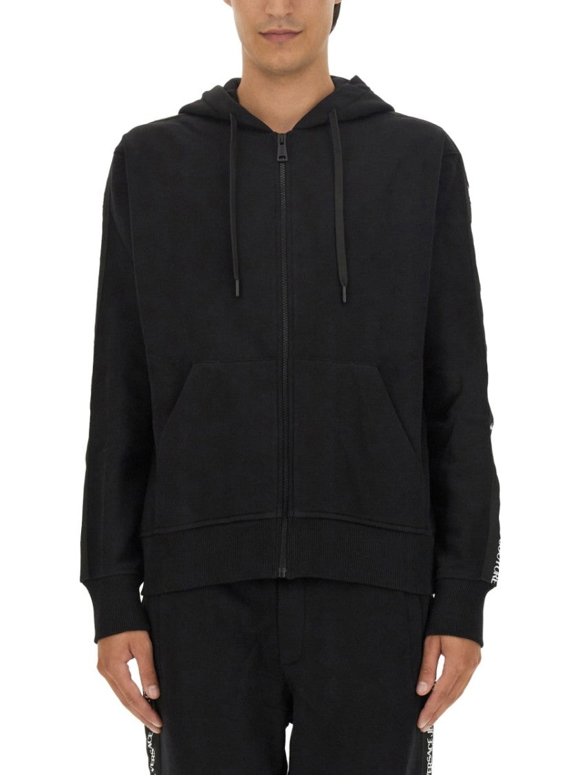 Versace Jeans Couture Full-Zip Hoodie With Adjustable Drawstrings And Subtle Branding