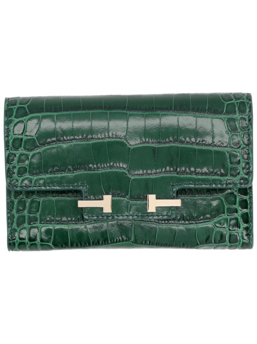 Tom Ford Green Crocodile Embossed Leather Wallet