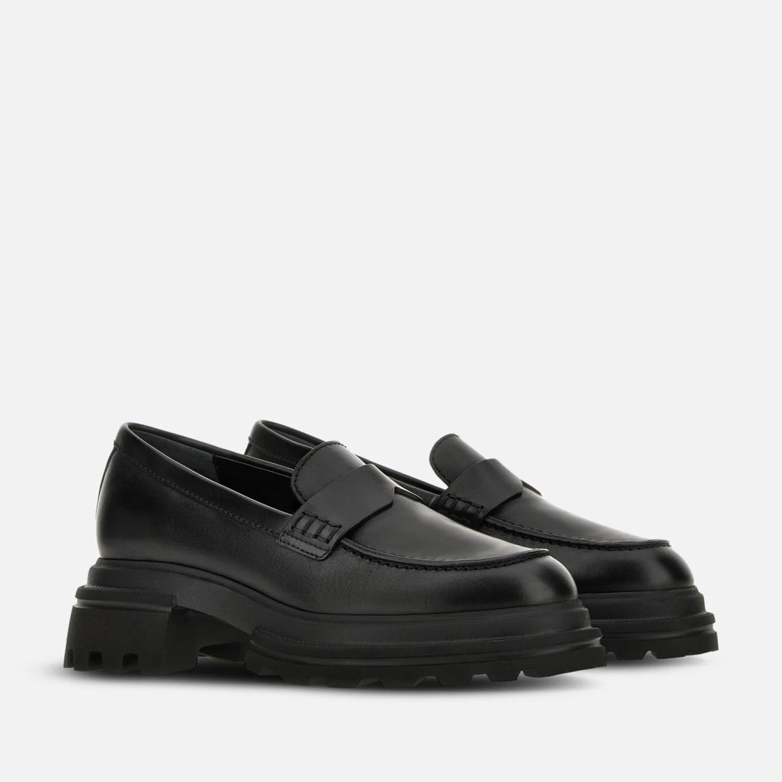 Hogan Luxe Black Calfskin Loafers With Refined Details