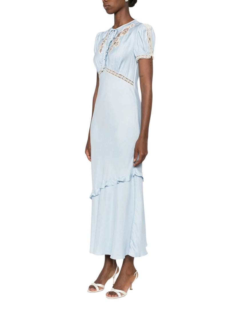 Self-Portrait Light Blue Ruffled Lace Midi Dress