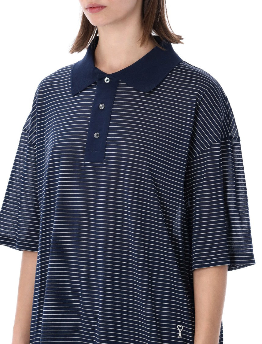 Ami Paris Ami De Coeur Striped Boxy Polo