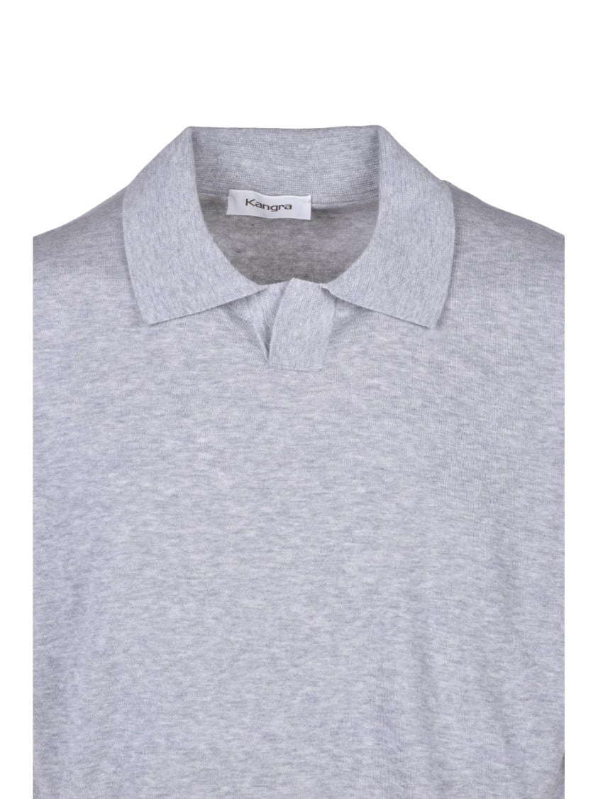 Kangra Light Grey V-Notch Knit Polo Shirt