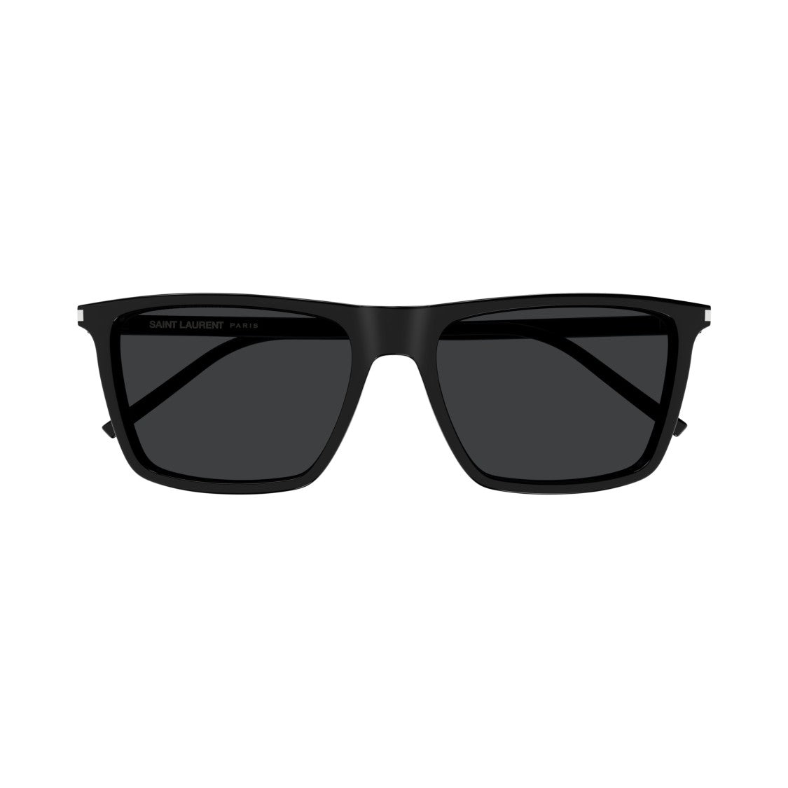 Saint Laurent Rectangular Black Sunglasses With Glossy Finish And Metallic Accents