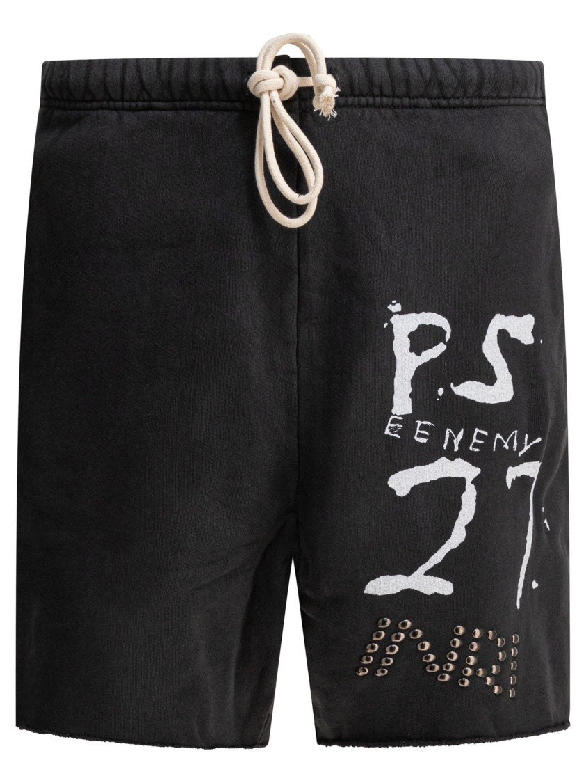 Rrr123 Black Bermuda Shorts With Graphic Text