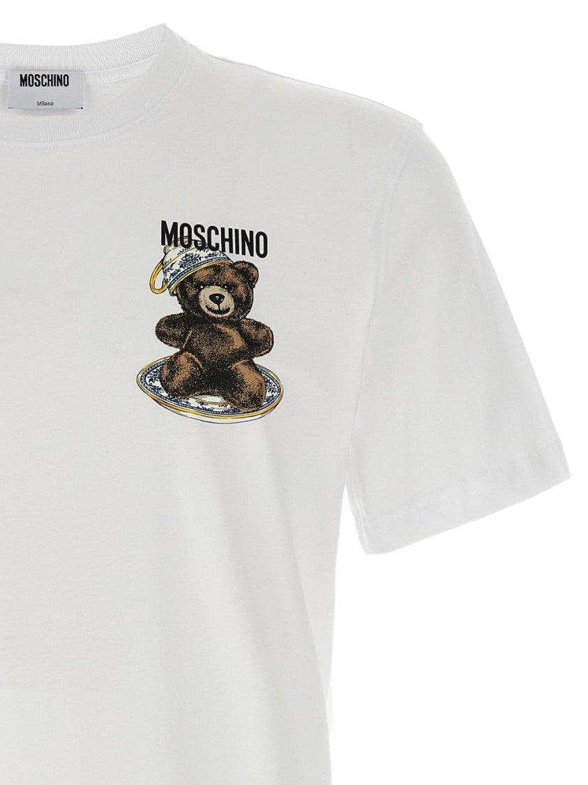 Moschino White Teddy Bear Print Crew Neck T-Shirt