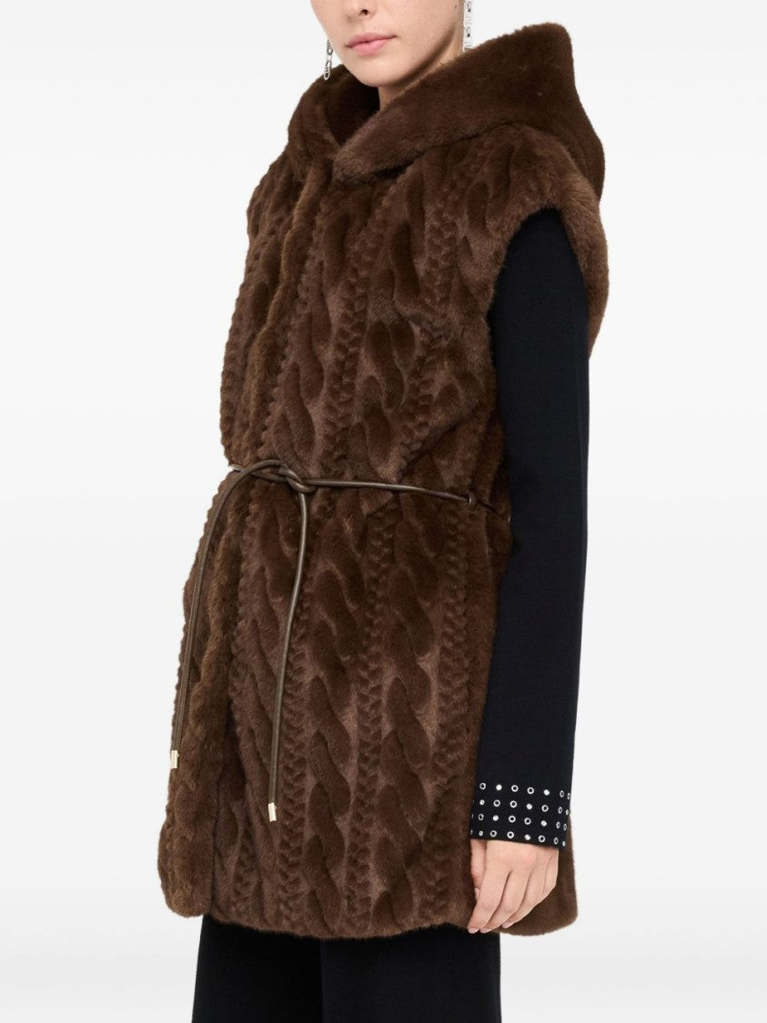 Liu Jo Sleeveless Brown Faux Fur Jacket