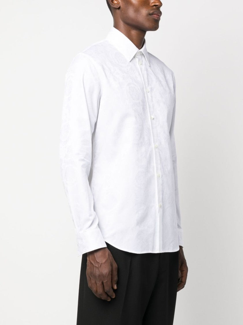 Versace Full Jacquard White Cotton Long-Sleeve Shirt