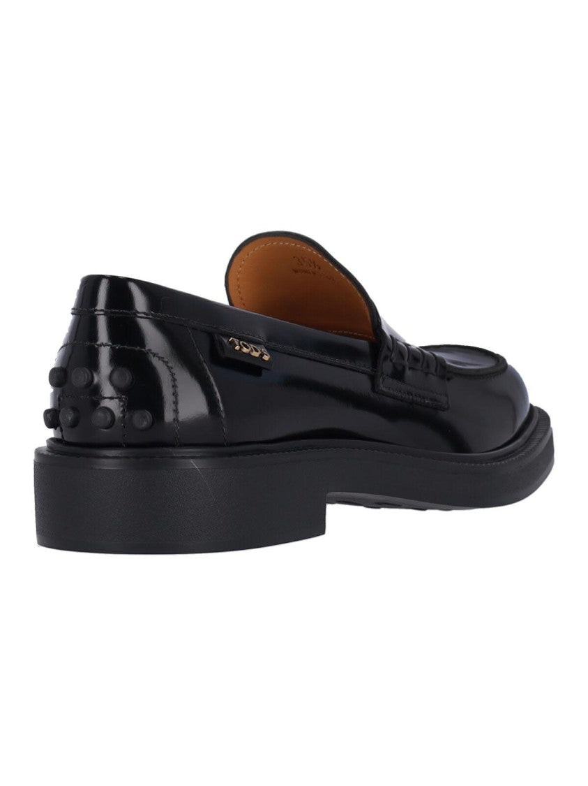 Tod's Black Calfskin Slip-On Loafers With Cut-Out Detail