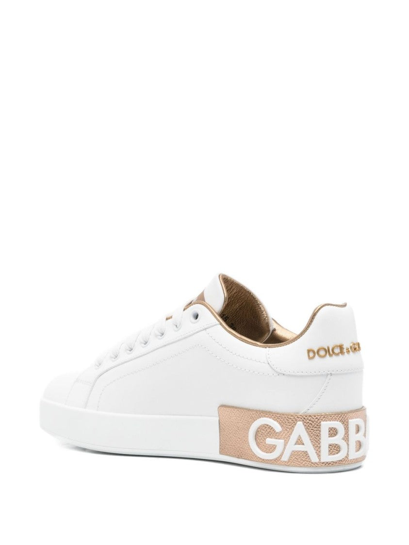 Dolce & Gabbana Vitello Leather Sneakers With Gold Accents