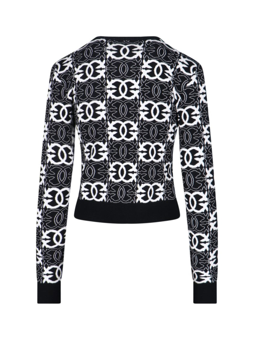 Pinko Love Birds Monogram Knit Top With Contrast Design