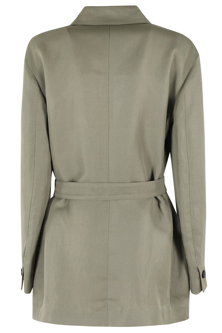 Tela Double-Breasted Linen Blend Blazer With Removable Waist Tie