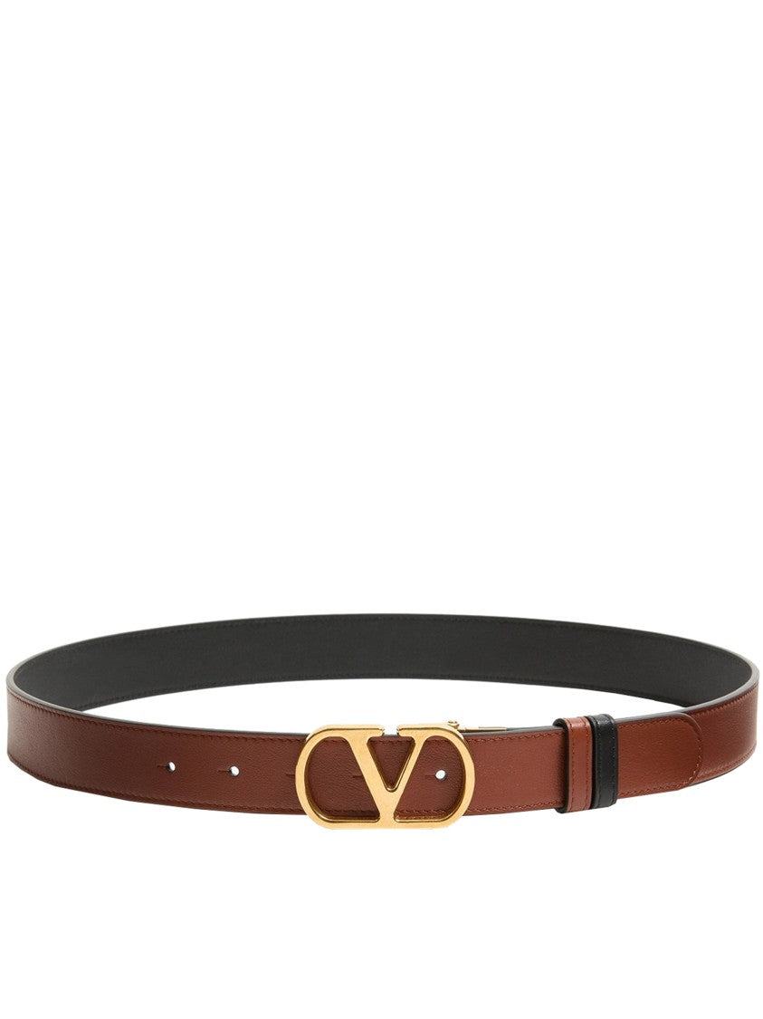 Valentino Brown/Black Reversible Vlogo Signature Leather Belt