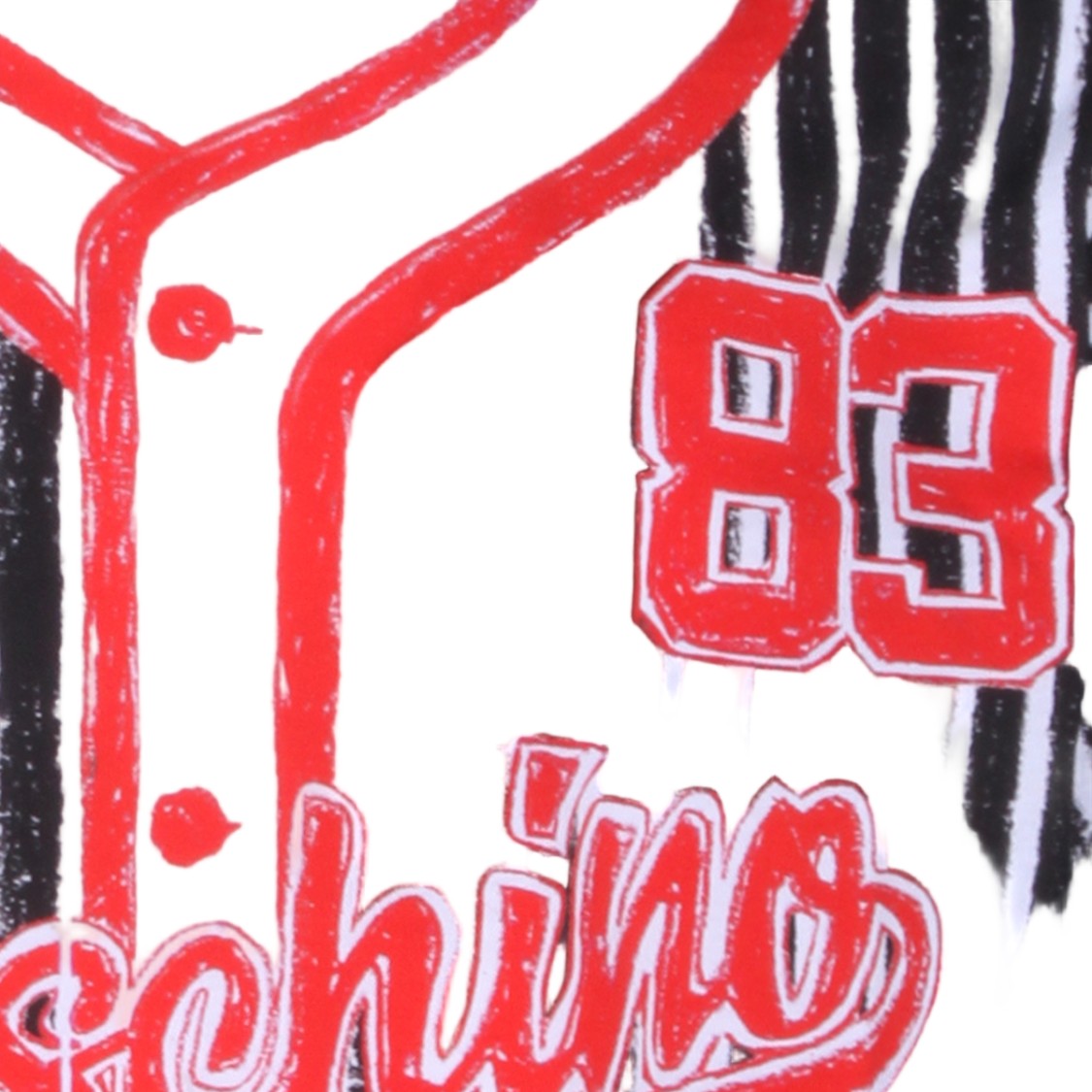 Moschino Short-Sleeve Black And White Vertical Stripe T-Shirt With Bold Red Accents