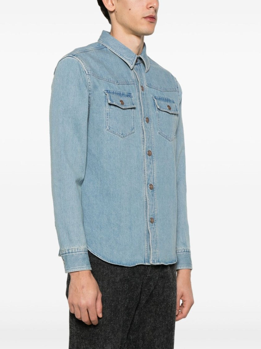 Tom Ford Light Blue Western Panel Shirt With Flap Pockets