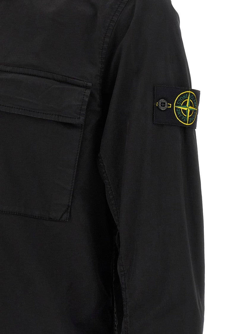 Stone Island Garment-Dyed Black Overshirt With Structured Design