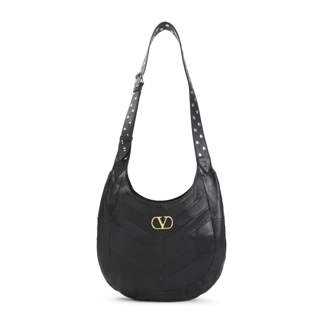 Valentino Garavani Chevron-Patterned Black Lambskin Shoulder Bag