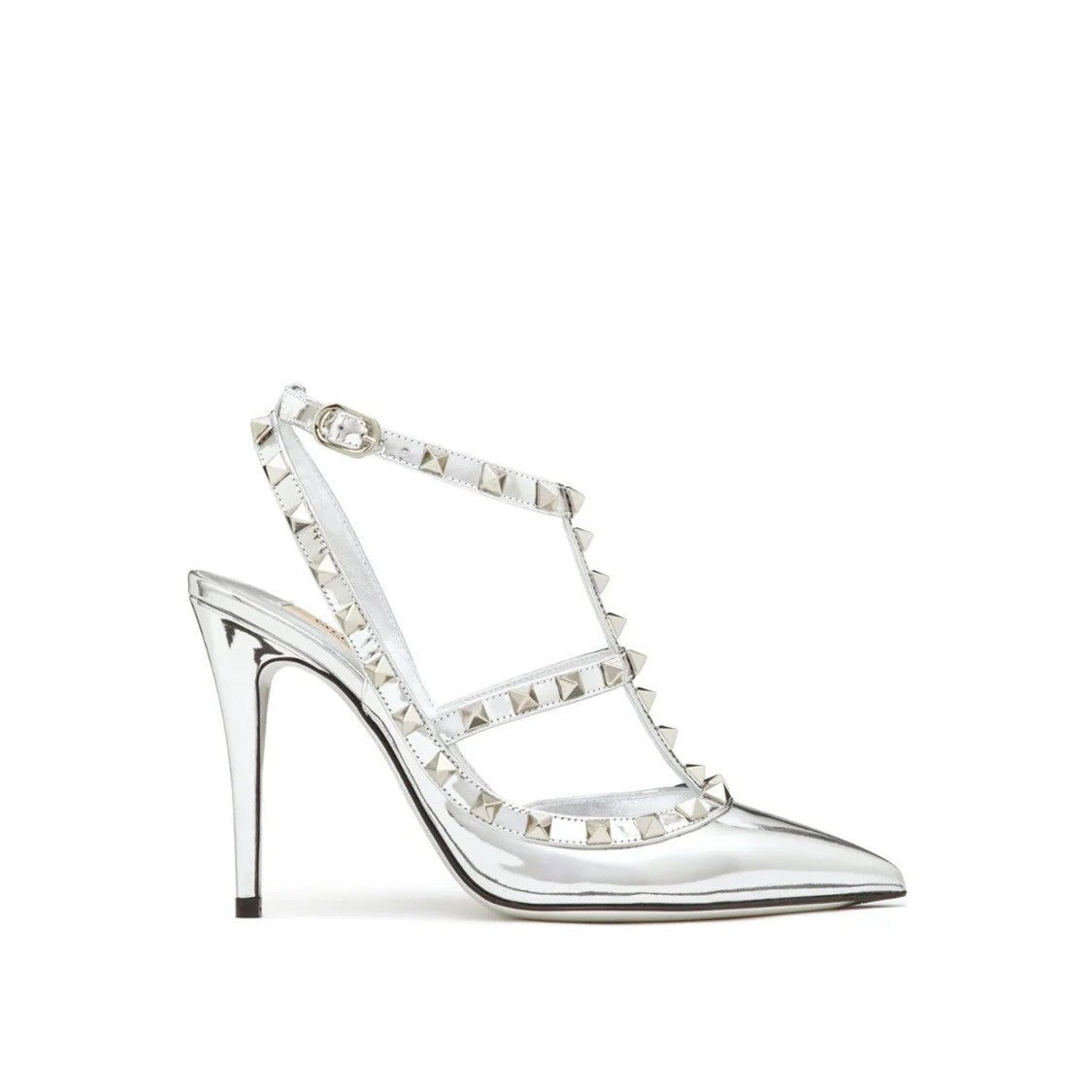 Valentino Garavani Pointed Toe Patent Leather Pumps With Ankle Strap And Square Studs