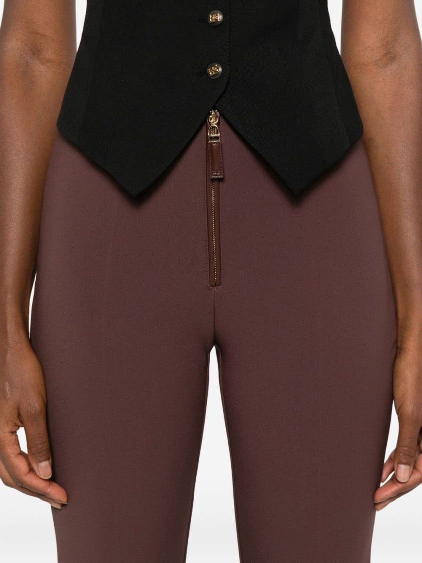 Elisabetta Franchi Cropped Brown Straight-Leg Trousers With High Waist