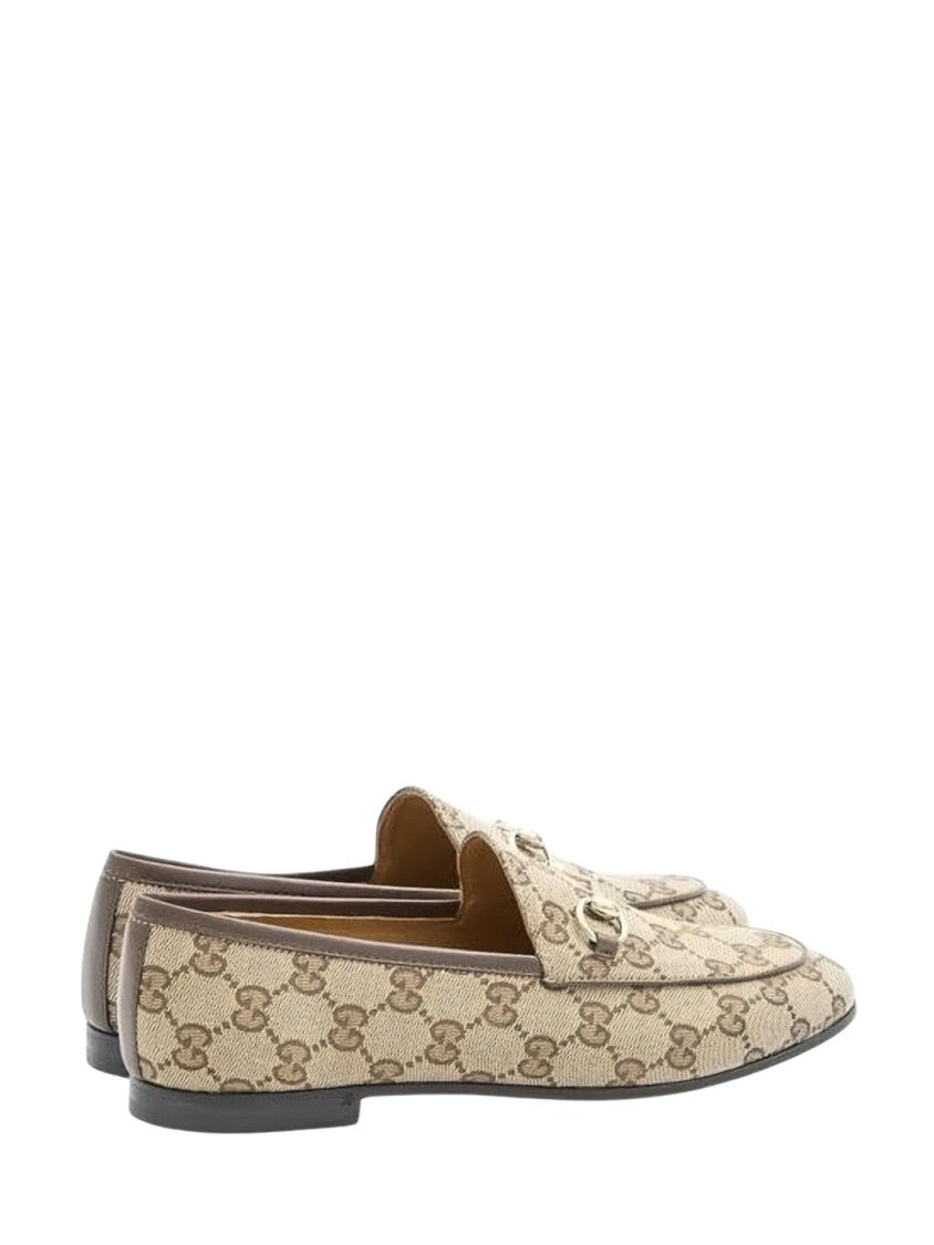 Gucci Beige Canvas Slip-On Loafers With Monogram Pattern