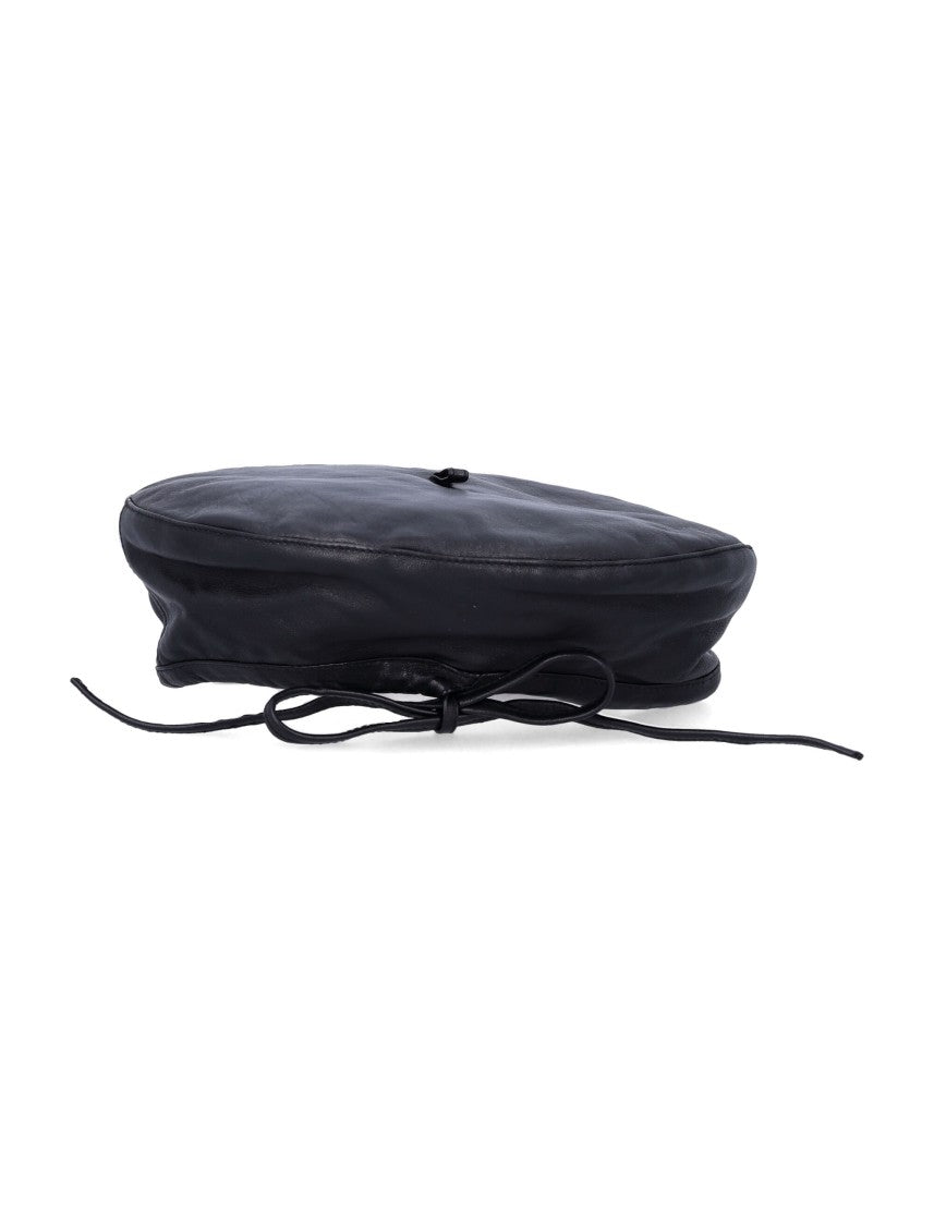 The Garment Polished Black Leather-Like Soho Beret With Adjustable Tie
