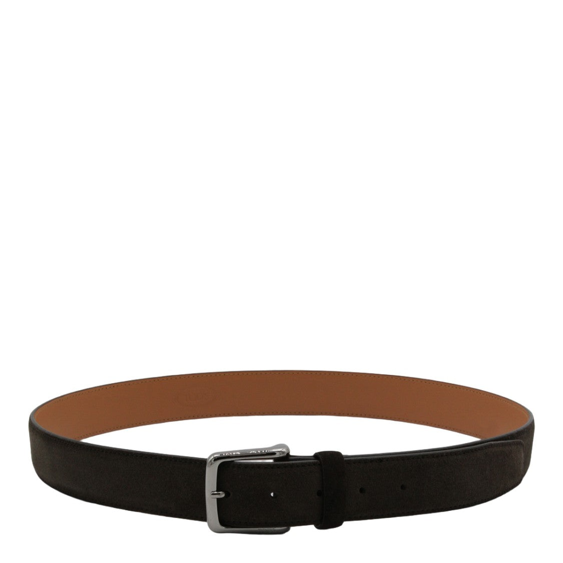 Tod's Dark Suede Belt With Polished Silver Buckle