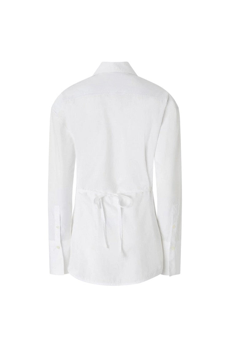 Pinko White Cotton-Lyocell Blend Point-Collar Shirt
