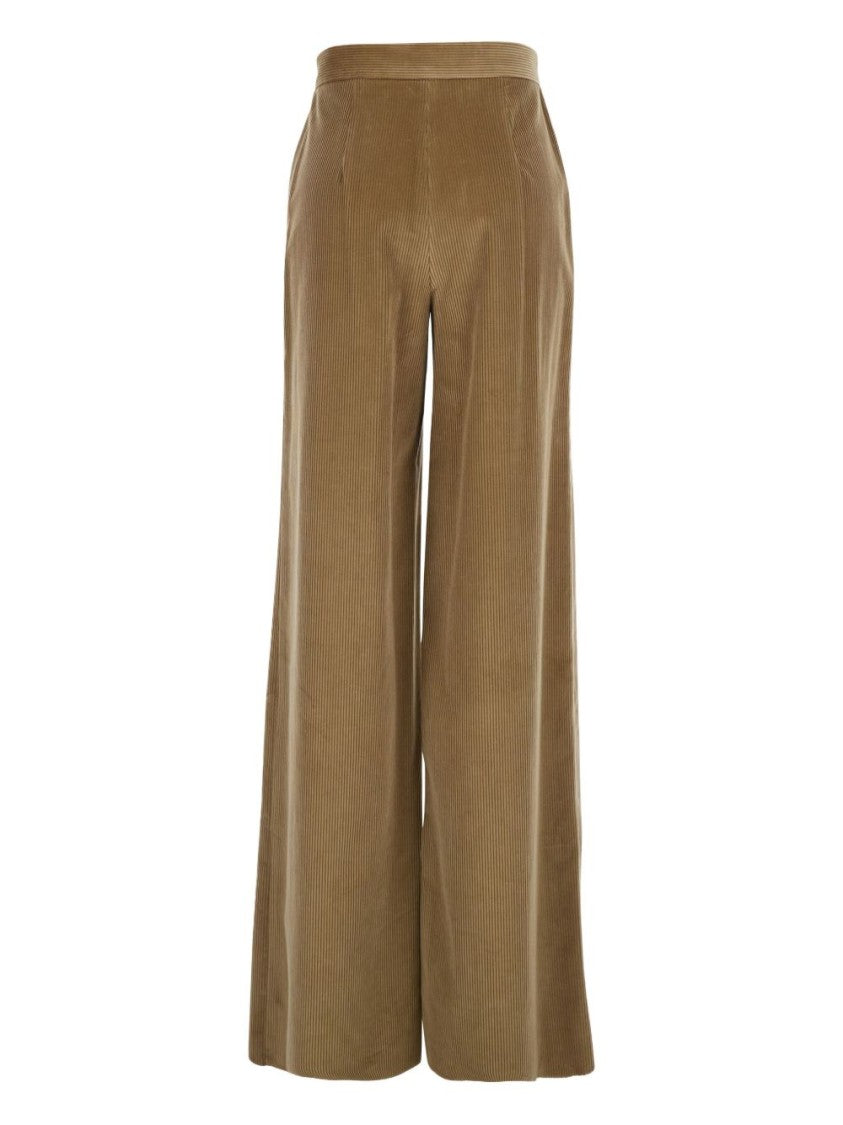 Max Mara High-Waisted Wide-Leg Trousers In Beige Corduroy