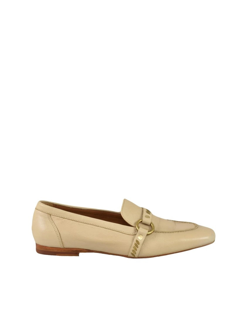 Calleen Cordero Beige Pointed-Toe Leather Loafers