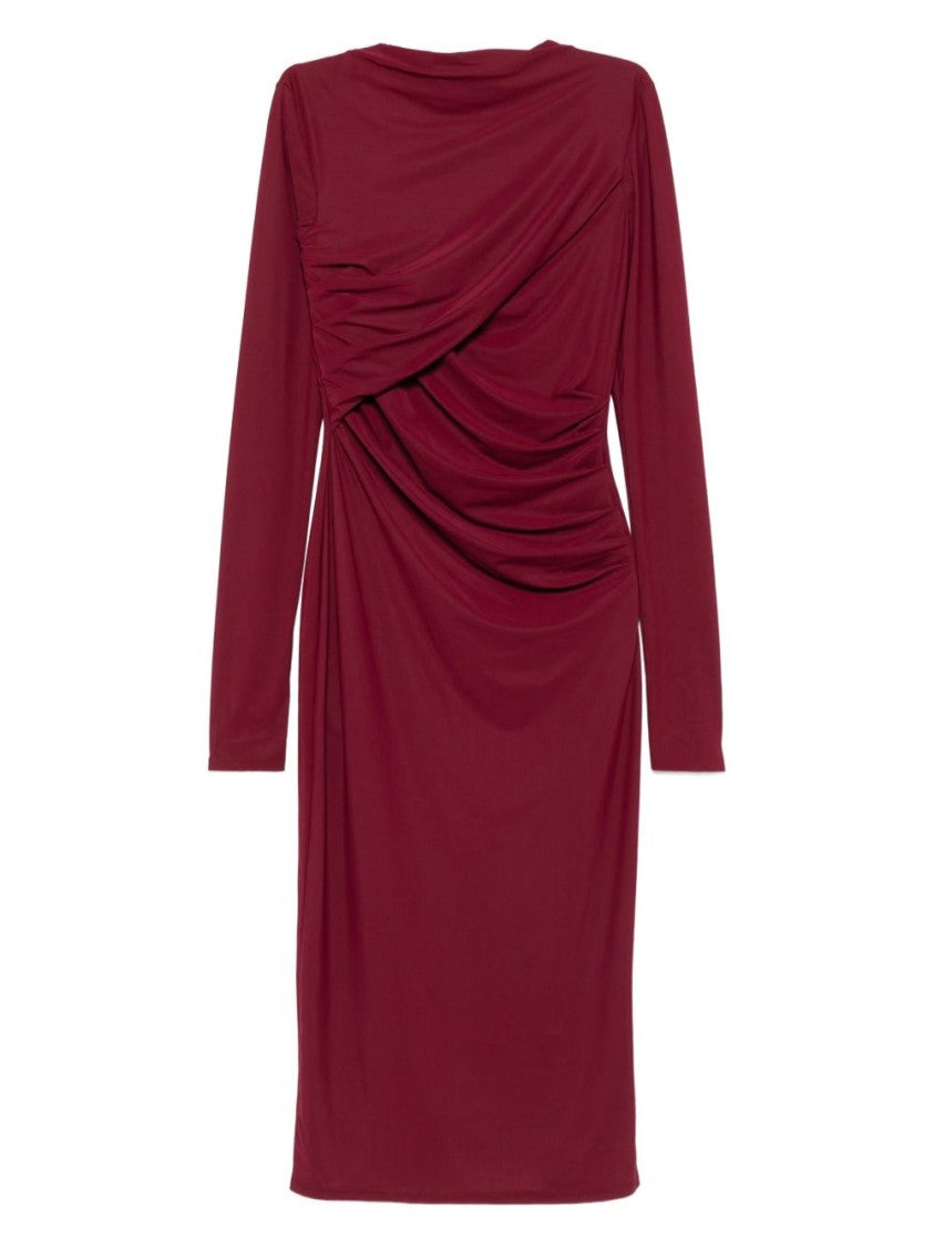 Amazuin Burgundy Midi Dress With Draped Detailing
