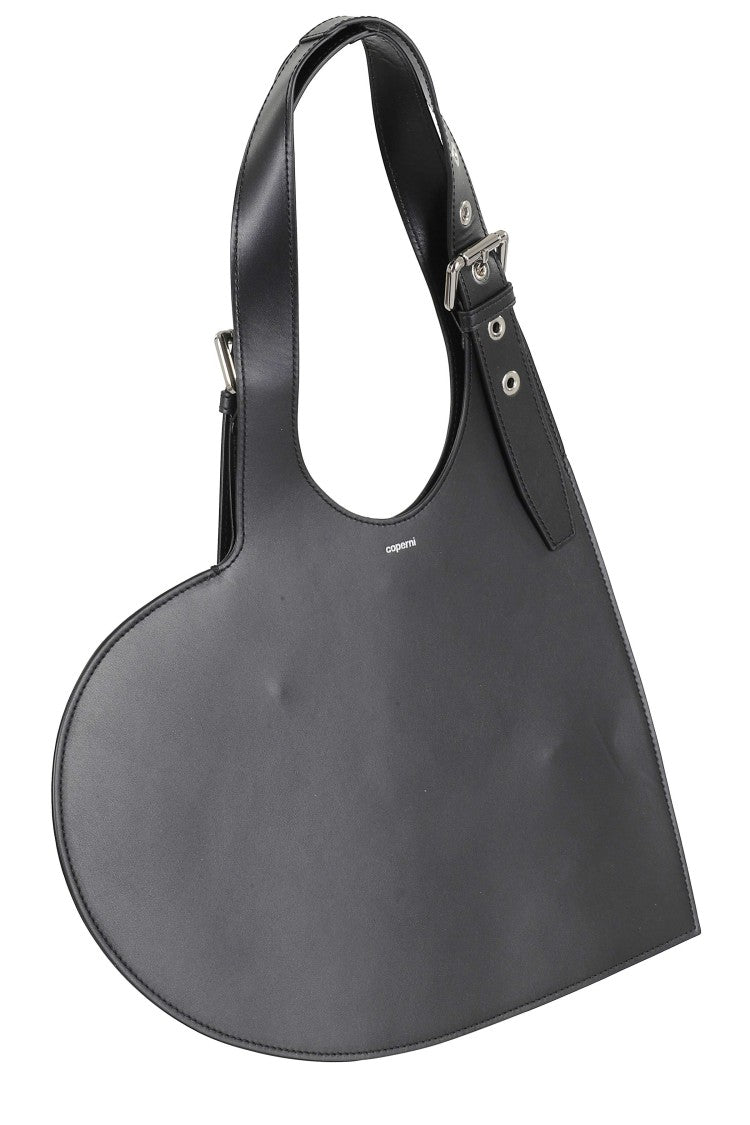 Coperni Black Belt Heart Double Handle Engraved Logo Leather Tote Bag
