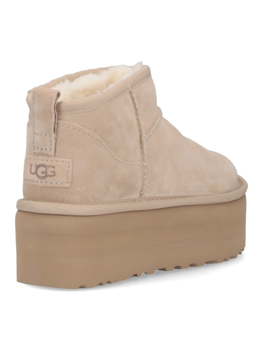 Ugg Classic Ultra Mini Suede Platform Boots With Shearling Lining